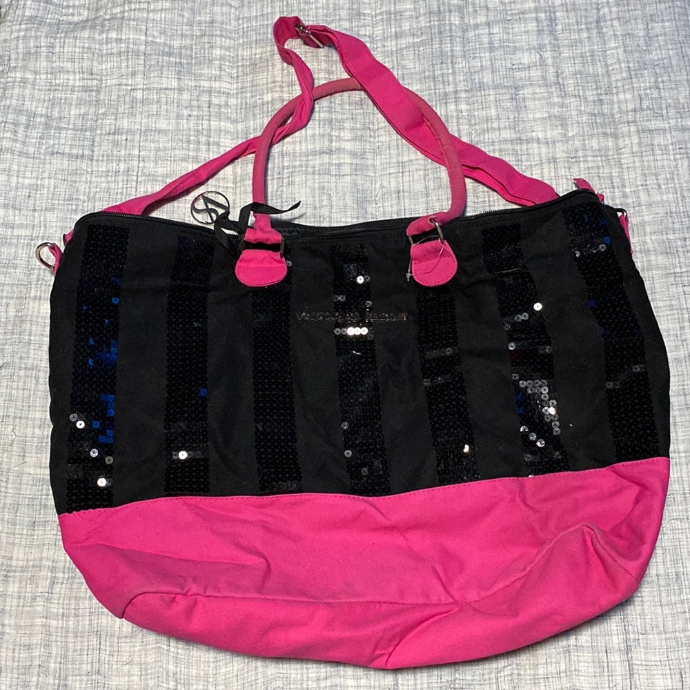 Pink and black Victoria secret tote bag